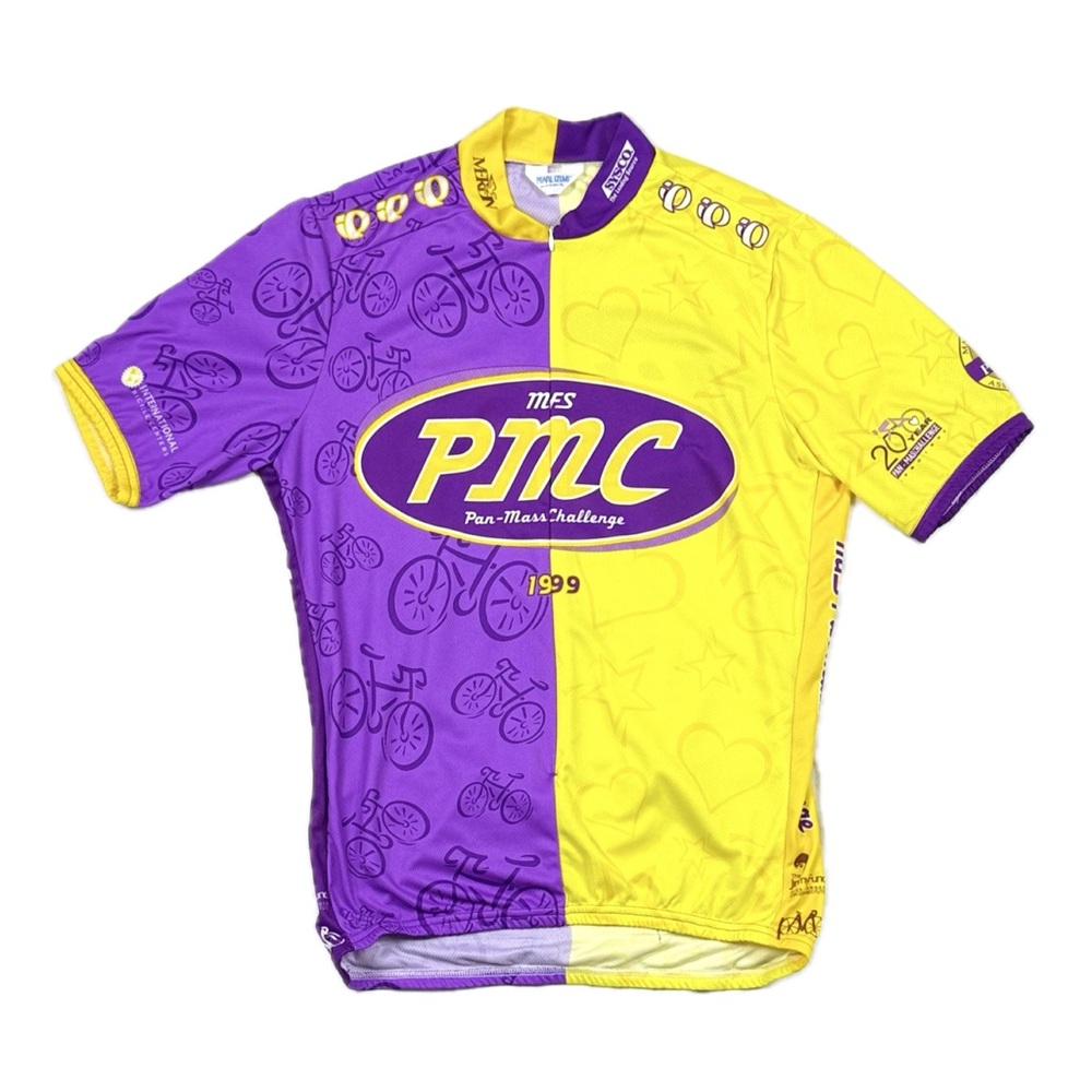 Vintage 1999 Pearl Izumi USA Made purple yellow Jimmy Fund Cycling jersey men XL